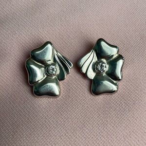 Vintage Sterling Silver Flower Earrings with CZs